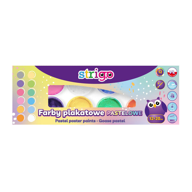 Strigo Acuarele guase Pastel in borcanel, 12 culori x 20 ml, cu pensula.