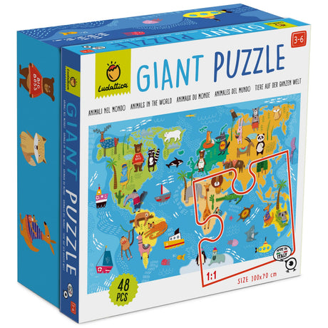 Puzzle de podea Animal World, Ludattica, 3-6 ani, 48 piese