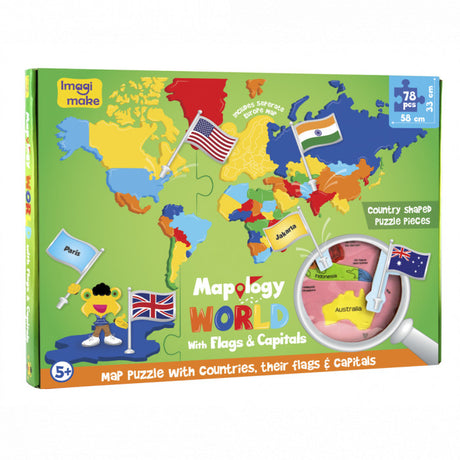 Puzzle Educativ din Spuma EVA - Harta Lumii cu Steaguri si Capitale, Imagimake, 5 ani+