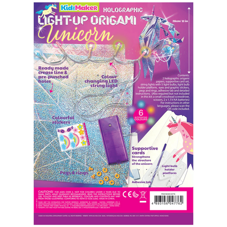 Set creativ - Origami holografic Unicorn cu iluminare, 4M, +5 ani