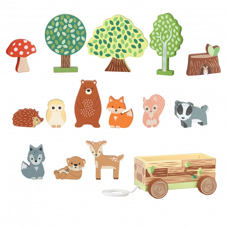 Set cu piese din lemn animale de padure, Orange Tree Toys, 1-4 ani