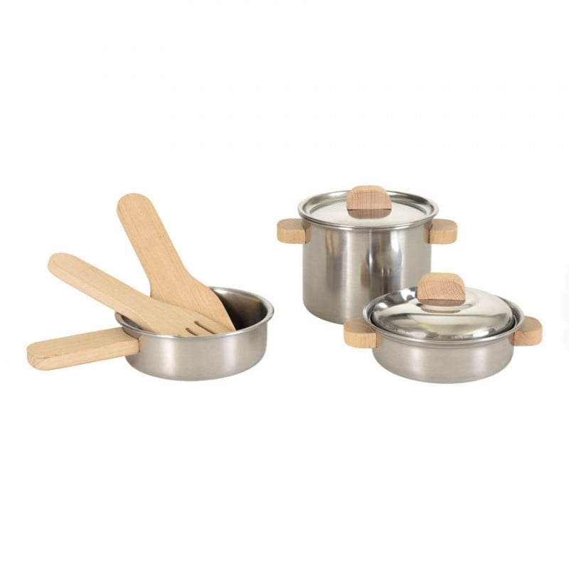 Set de vase de inox cu manere din lemn, Egmont Toys, 3 ani+