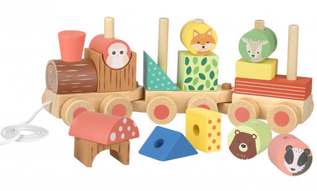 Trenulet din lemn cu forme si animale, Orange Tree Toys